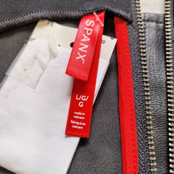 SPANX Faux Leather Combo Fitted Sheath Stretch Dress Luxe Black Size Large - Picture 10 of 13